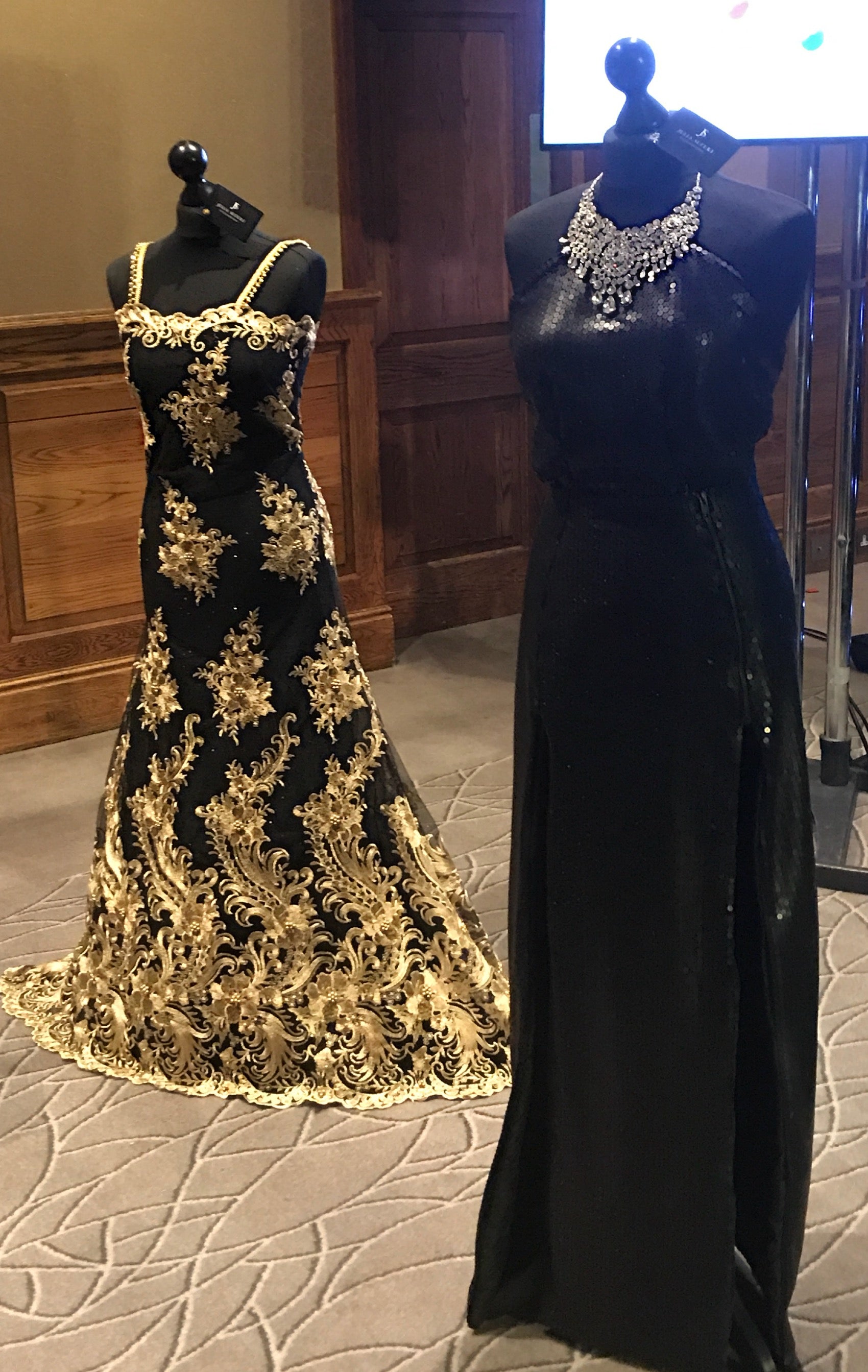 'Emirate' black and gold embelished evening dress