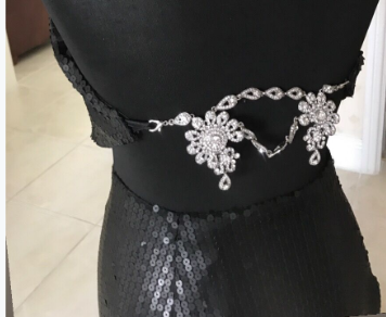 'Elixir' black sequin evening dress with jewelled neckline and back